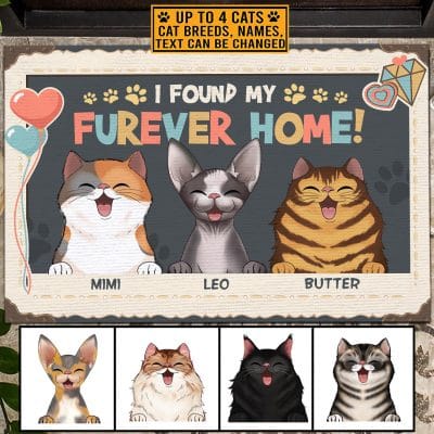 Alternative view of Personalized Smiling Cat I Found My Furever Home House Doormat - Custom Cat Breeds Outdoor Doormat