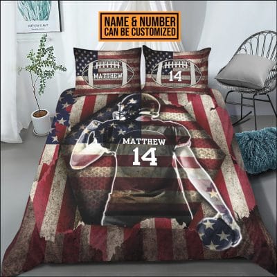 Alternative view of Personalized Football American Flag Bedding Set - Pillow and Duvet Cover - Football Lover Gifts