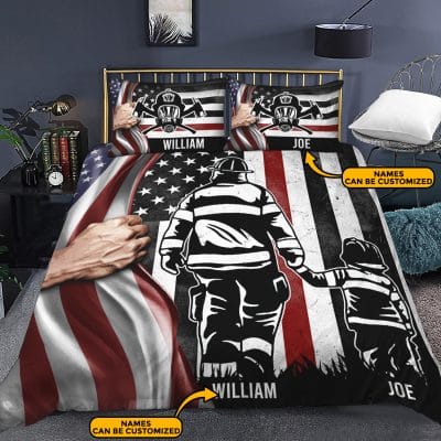 Alternative view of Personalized Firefighter Dad And Son American Flag Bedding Set - Firefighter Pillow and Duvet Cover