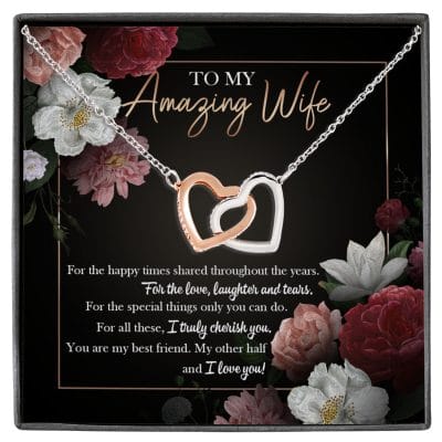 To My Amazing Wife I Love You Interlocking Hearts Pendant Necklace - Wife Necklace Jewelry Gifts From Husband