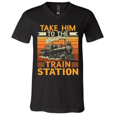 Train Station tee, Black, V-Neck T-Shirt