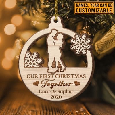 Alternative view of Personalized Our First Christmas Together Custom Shaped Wooden Christmas Ornament