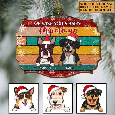 Alternative view of Personalized Dog Breeds We Wish You A Hairy Christmas Custom Shaped Wooden Christmas Ornament