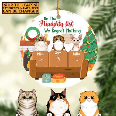 Alternative view of Personalized Cat Breeds On The Naughty List I Regret Nothing Decorative Christmas Ornament - Holiday Gifts