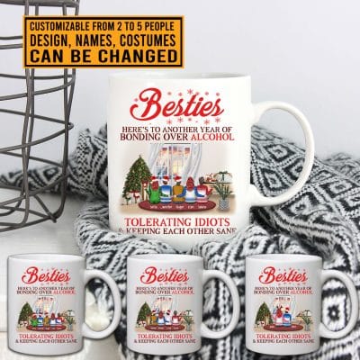 Alternative view of Bestie Here's To Another Year Of Bonding Over Alcohol Personalized Best Friends Christmas Coffee Mug
