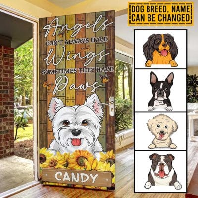 Personalized Dog Breeds Angels Don't Always Have Wings Front Door Cover - Dog Lovers Christmas Door Covers