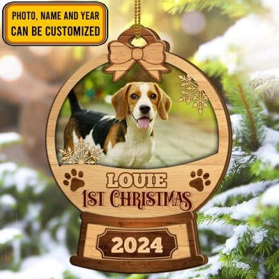 Alternative view of First Christmas Snowball Personalized Photo Pet Dog Cat Custom Shaped Wooden Christmas Ornament Keepsake