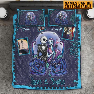 Personalized Name Jack And Sally Custom Bedding Set - Nightmare Before Christmas Pillow and Duvet Cover