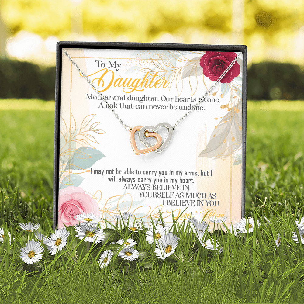 From Mom To My Daughter Mother And Daughter Our Hearts As One Interlocking Hearts Pendant Necklace