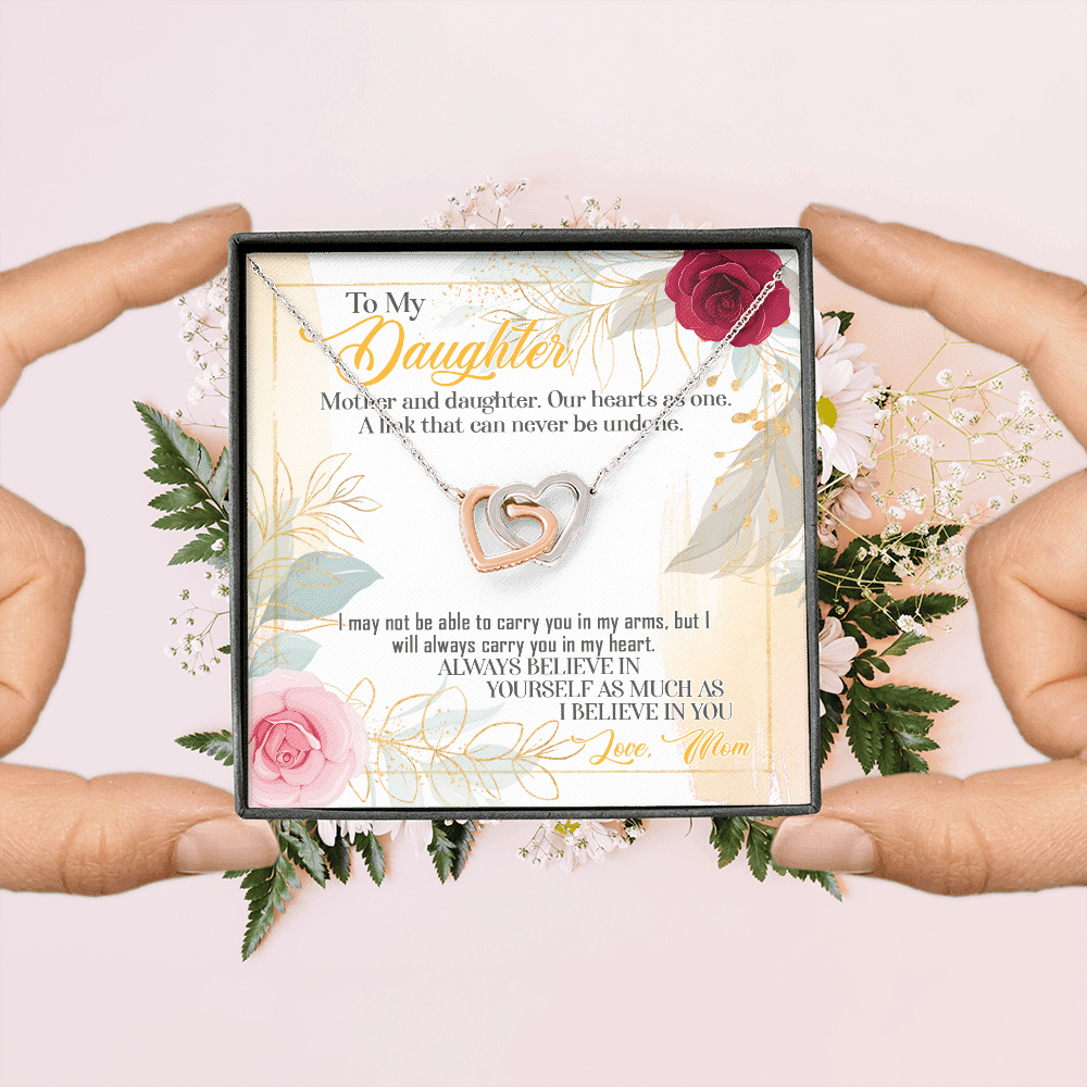 From Mom To My Daughter Mother And Daughter Our Hearts As One Interlocking Hearts Pendant Necklace