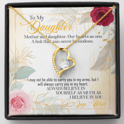 From Mom To My Daughter Mother And Daughter Our Hearts As One Forever Love Heart Pendant Necklace - Forever Love Necklace (18K Yellow Gold)