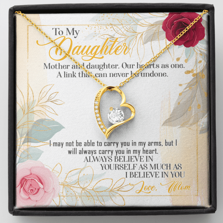 From Mom To My Daughter Mother And Daughter Our Hearts As One Forever Love Heart Pendant Necklace - Forever Love Necklace (18K Yellow Gold)