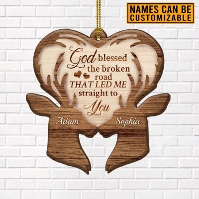 Alternative view of Personalized Deer Couple God Blessed The Broken Road Couple Custom Shaped Christmas Ornament