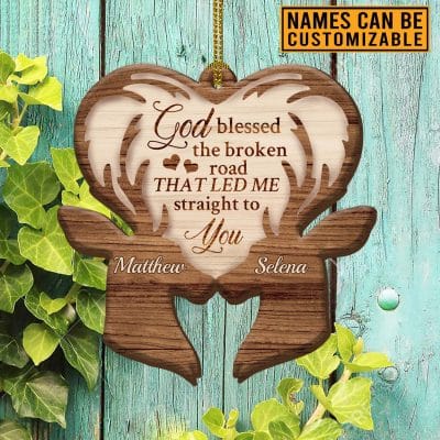 Personalized Deer Couple God Blessed The Broken Road Couple Custom Shaped Christmas Ornament