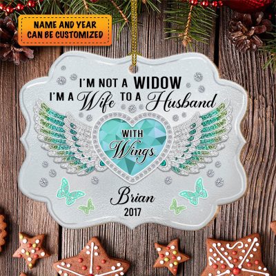 Alternative view of Personalized I'm Not A Widow I'm A Wife To A Husband With Wings Butterfly Custom Shaped Wooden Christmas Ornament