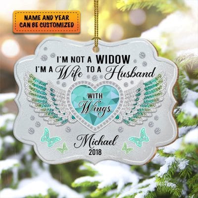 Personalized I'm Not A Widow I'm A Wife To A Husband With Wings Butterfly Custom Shaped Wooden Christmas Ornament