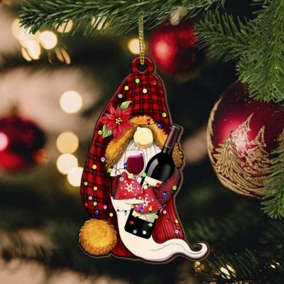 Gnome Holding Wine Decorative Custom Shaped Wooden Christmas Ornament Keepsake - Holiday Decoration Gifts