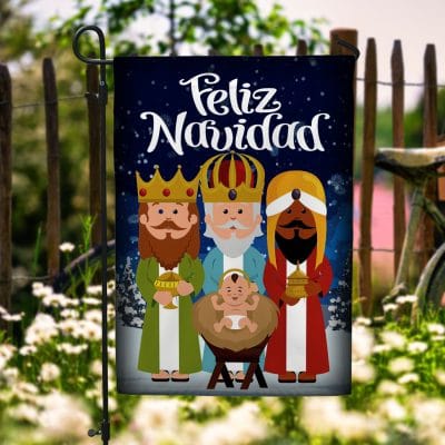 Feliz Navidad Nativity Three Kings Religious Christian Outdoor Indoor Garden Flag - House Flag - Wall Flag