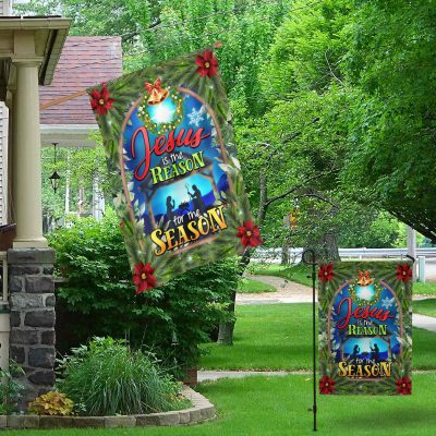 Alternative view of Jesus Is The Reason For The Season Outdoor Indoor Garden Flag - House Flag - Wall Flag - Nativity Manger Flag