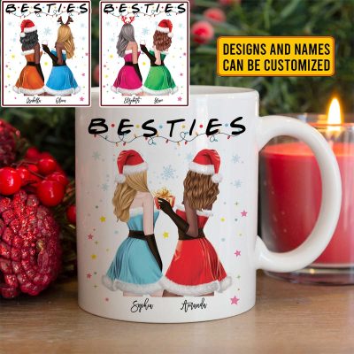 Bestie Forever Personalized Best Friends Christmas Coffee Mug - Custom Best Friend Santa Mug