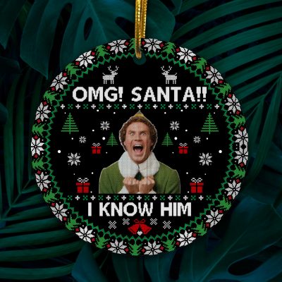 Alternative view of OMG Santa I Know Him Ugly Christmas Circle Ornament Keepsake