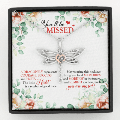 You'll Be Missed A Dragonfly Represents Courage Success And Hope Dragonfly Necklace - Leaving Job Gift for Coworker - Dragonfly Necklace