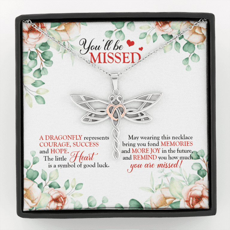 You'll Be Missed A Dragonfly Represents Courage Success And Hope Dragonfly Necklace - Leaving Job Gift for Coworker - Dragonfly Necklace