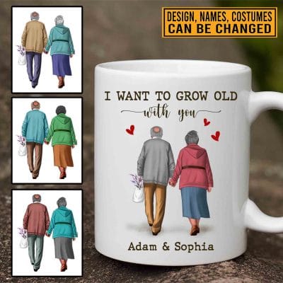 Personalized I Want To Grow Old With You Old Couple Ceramic Coffee Mug - Water Bottle - Beer Stein