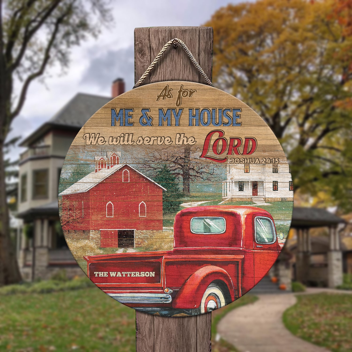 3VT. As For Me And My House Red Truck Sign mk4