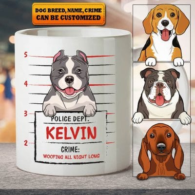 Personalized Dog Breed Funny Crime Dog Mugshot Ceramic Coffee Mug - Water Bottle - Beer Stein