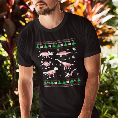 Alternative view of Merry Christmas Dinosaur Lover Ugly Christmas T-Shirt - Hoodie - Sweatshirt - Long Sleeve - Youth Shirt for Kids