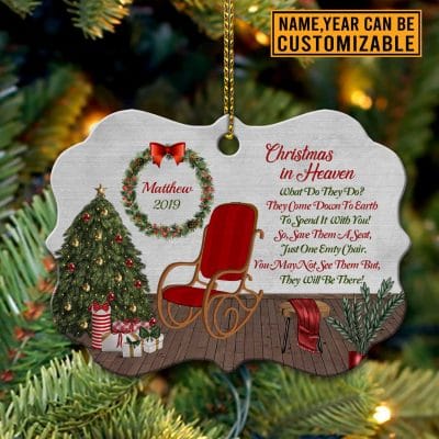Personalized Christmas In Heaven Medallion Metal Ornament Keepsake - Memorial Ornaments For Loss Of Loved One