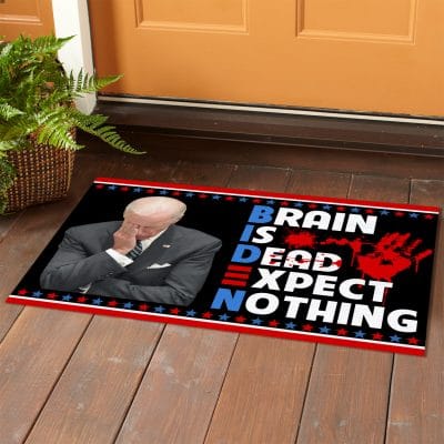 Alternative view of Biden Brain Is Dead Expect Nothing Outdoor Indoor Doormat - Funny Political Door Mats For Home Decor