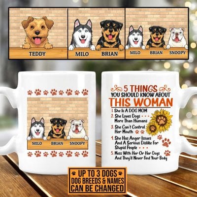 Personalized 5 Things You Should Know About This Woman She Is A Dog Mom Printed On 2 Sides Ceramic Coffee Mug