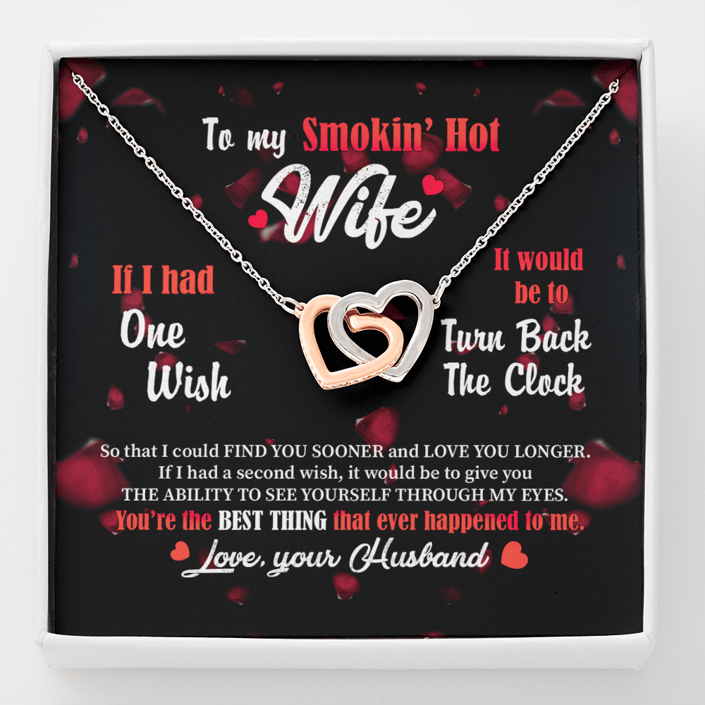 To My Smokin' Hot Wife Interlocking Hearts Pendant Necklace - Jewelry Gifts From Husband To Wife - Interlocking Hearts Necklace