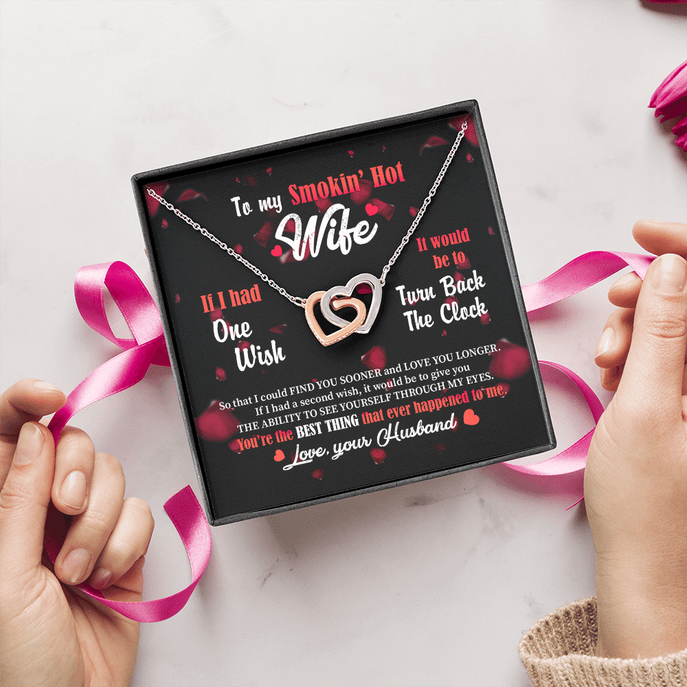 To My Smokin' Hot Wife Interlocking Hearts Pendant Necklace - Jewelry Gifts From Husband To Wife