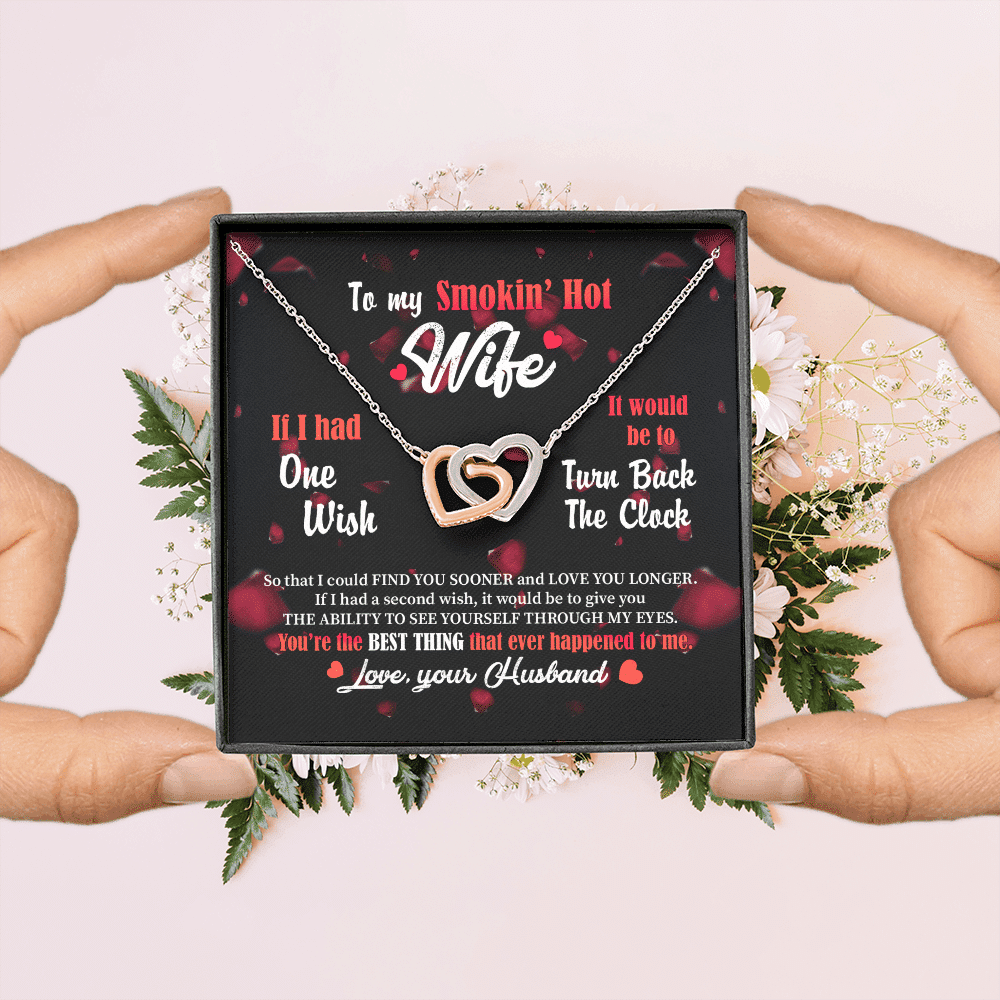 To My Smokin' Hot Wife Interlocking Hearts Pendant Necklace - Jewelry Gifts From Husband To Wife