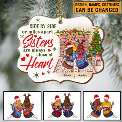 Personalized Side By Side Or Miles Apart Ornament - Custom Christmas Gifts For Bestie Best Friend