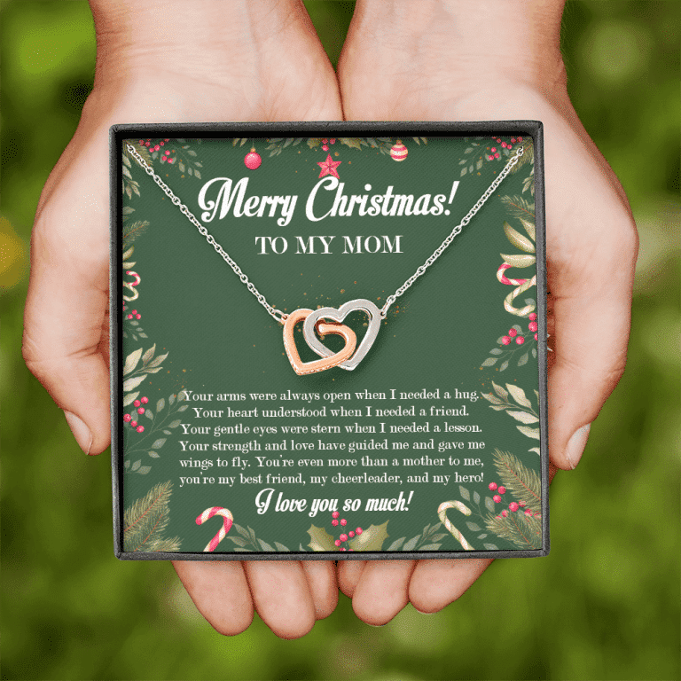 Merry Christmas To My Mom Interlocking Hearts Pendant Necklace