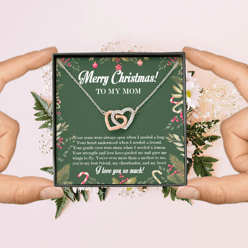 Merry Christmas To My Mom Interlocking Hearts Pendant Necklace