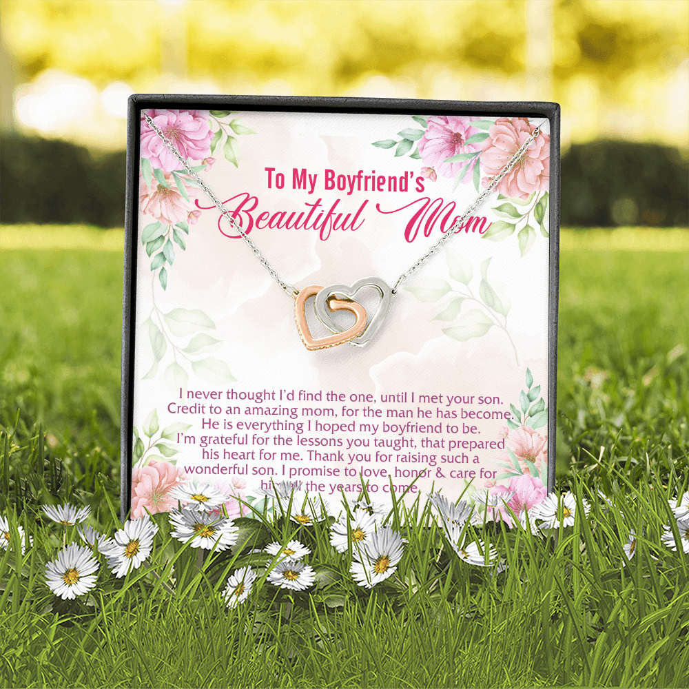 To My Boyfriend's Beautiful Mom I Never Thought I'd Find The One Interlocking Hearts Pendant Necklace