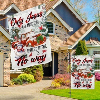 Alternative view of Red Truck Christmas only Jesus Can Make Way Where There Is No Way Outdoor Indoor Decorative Garden Flag - House Flag