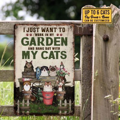 Alternative view of Personalized I Just Want To Work In My Garden Cat Gardener Plant Lover Metal Sign - Indoor Outdoor Decoration