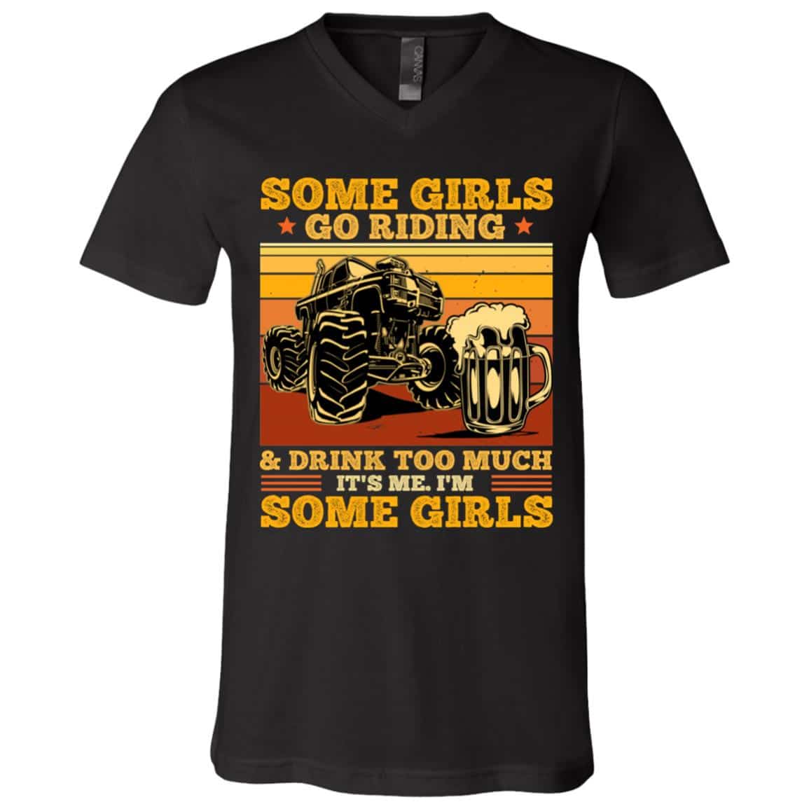 7Th. Girls Riding And Drink Too Much (4), Black, V-Neck T-Shirt