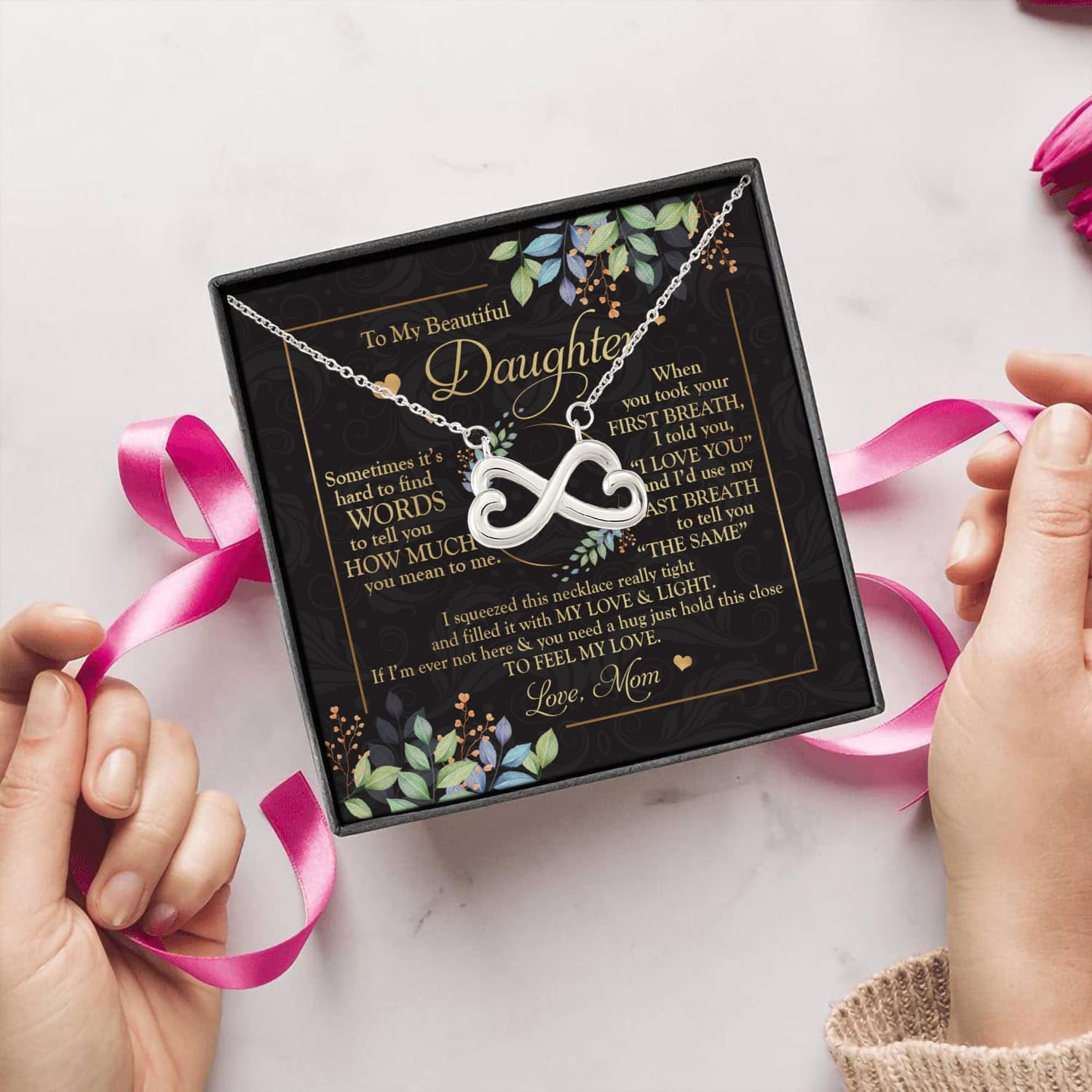 5BN. Feel My Love (Message Card) (5) Infinity Heart Necklace (Silver) 5