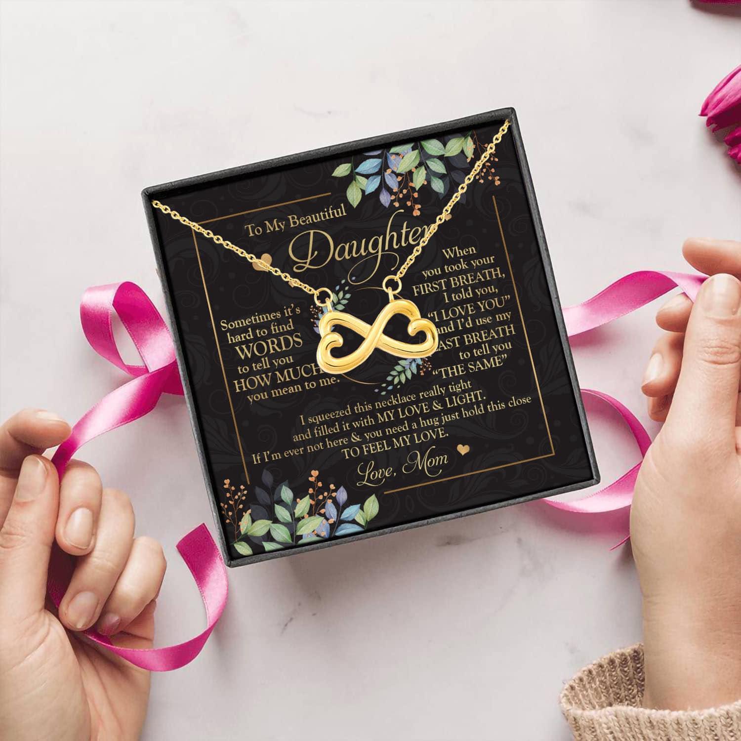 5BN. Feel My Love (Message Card) (5) Infinity Heart Necklace (Gold) 5