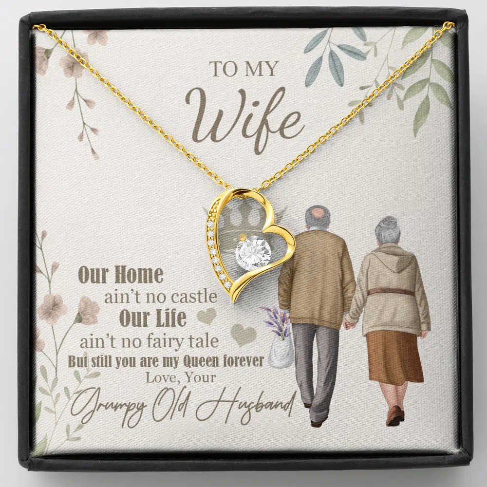 To My Wife Our Home Ain't No Castle From Your Grumpy Old Husband Forever Heart Pendant Necklace - Forever Love Necklace (18K Yellow Gold) To My Wife Our Home Ain't No Castle From Your Grumpy Old Husband Forever Heart Pendant Necklace - Forever Love Necklace (18K Yellow Gold)