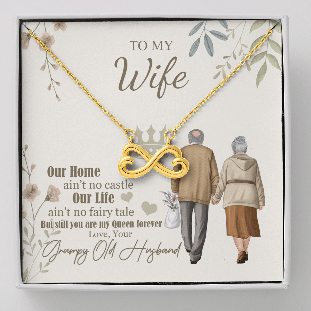 To My Wife Our Home Ain't No Castle From Your Grumpy Old Husband Infinity Heart Pendant Necklace - Infinity Heart Necklace (18K Yellow Gold) To My Wife Our Home Ain't No Castle From Your Grumpy Old Husband Infinity Heart Pendant Necklace - Infinity Heart Necklace (18K Yellow Gold)