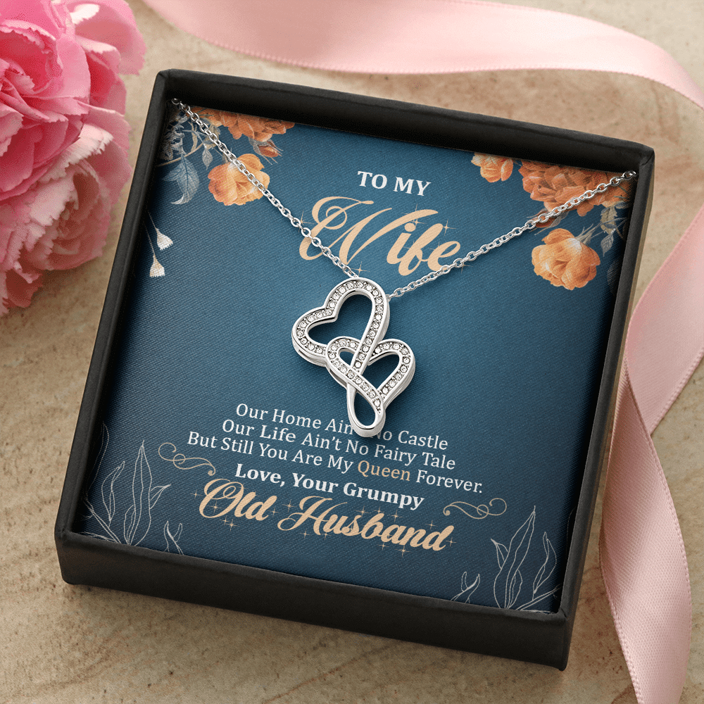 To My Wife Our Home Ain't No Castle But Still You Are My Queen Double Hearts Pendant Necklace To My Wife Our Home Ain't No Castle But Still You Are My Queen Double Hearts Pendant Necklace