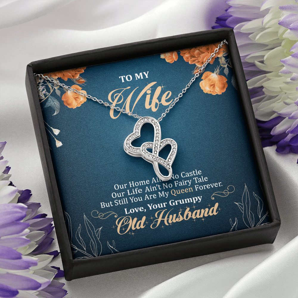 To My Wife Our Home Ain't No Castle But Still You Are My Queen Double Hearts Pendant Necklace To My Wife Our Home Ain't No Castle But Still You Are My Queen Double Hearts Pendant Necklace